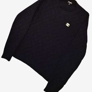 CHANEL Black Textured Sweater with Iconic Emblem